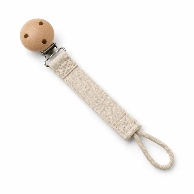 Short Linen Pacifier Clip in Oat